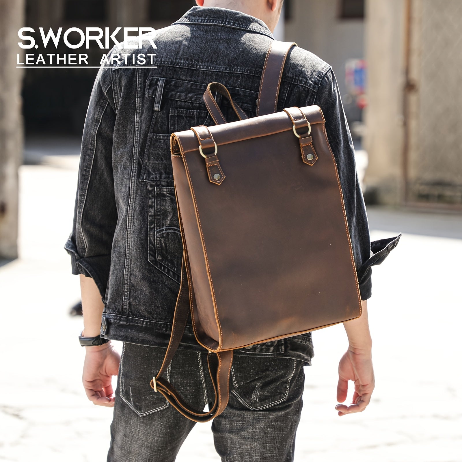 Genuine Leather Vintage Large Capacity Mens Backpack