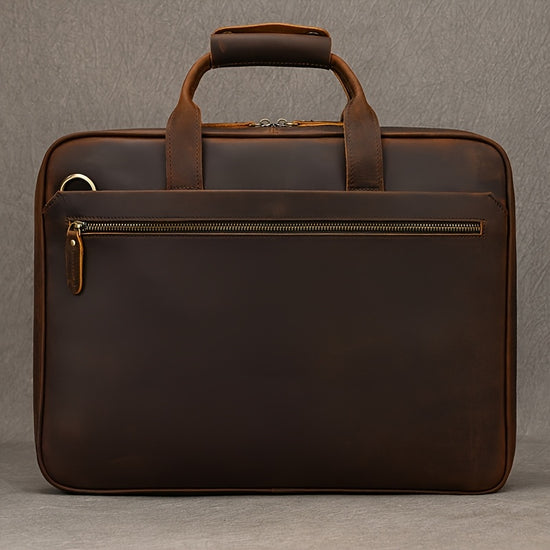 Vintage Genuine Leather Mens Briefcase Fashion Laptop Crossbody Bag with Adjustable Strap TopGrain Cowhide Vintage Daily Commute Business Handbag with Independent Computer Compartment