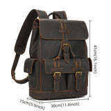 Men Crazy Horse Genuine Leather Backpack Unique Design Sewing Flap Travel Bag Women Functional Genuine Leather Rucksack