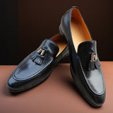 Mens Genuine Leather Loafers SlipOn RoundToe Wedding  Business Shoes  HandPulled On Suitable for Driving Casual Wear  Solid Black FullGrade Cowhide No Water Washable