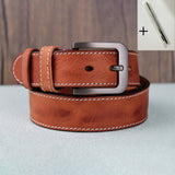 MenS Vintage Leather Belt with a Stylish Pin BuckleIncludes a Hole Puncher