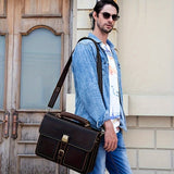 Mens Genuine Leather Briefcase Retro Crazy Horse Genuine Leather Business Bag Computer Shoulder Bag