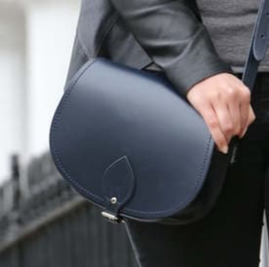 Handmade Leather Saddle Bag - Navy