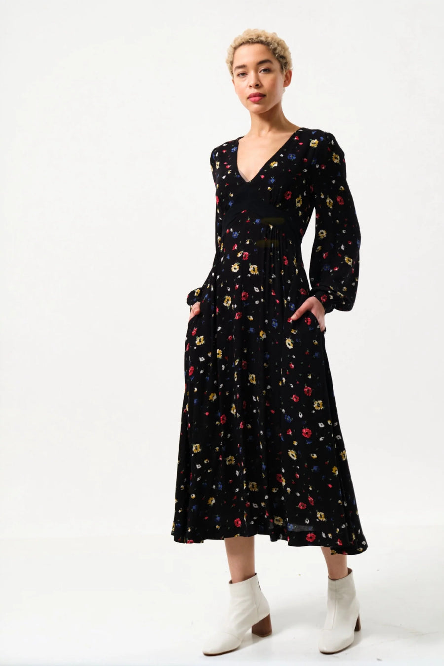 Melany Pick A Mix Print V-Neck Midi Dress