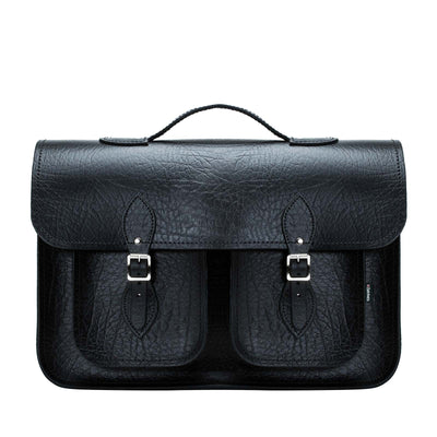 Twin Pocket Executive Handmade Leather Satchel - Black