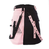 Gothic Mini Skirt Black Pink Strap Detail Chemical Black