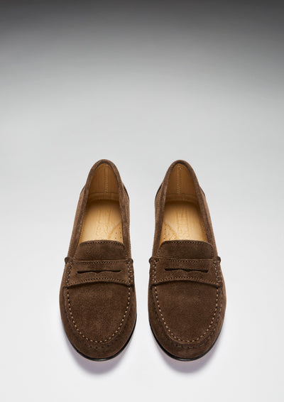 Women's Penny Loafers Leather Sole, brown suede