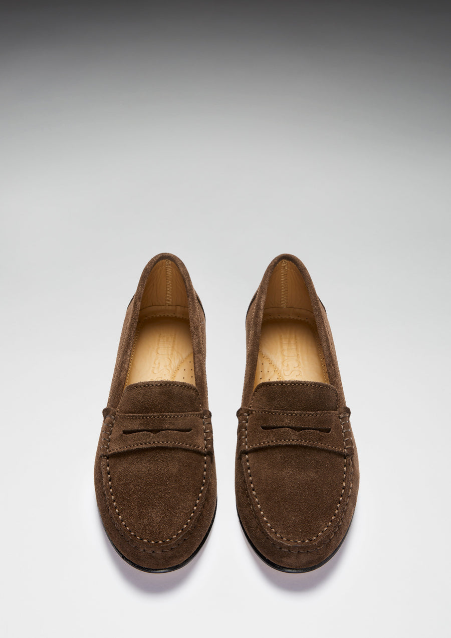 Women's Penny Loafers Leather Sole, brown suede