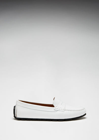 Women's Tyre Sole Penny Loafers, white leather